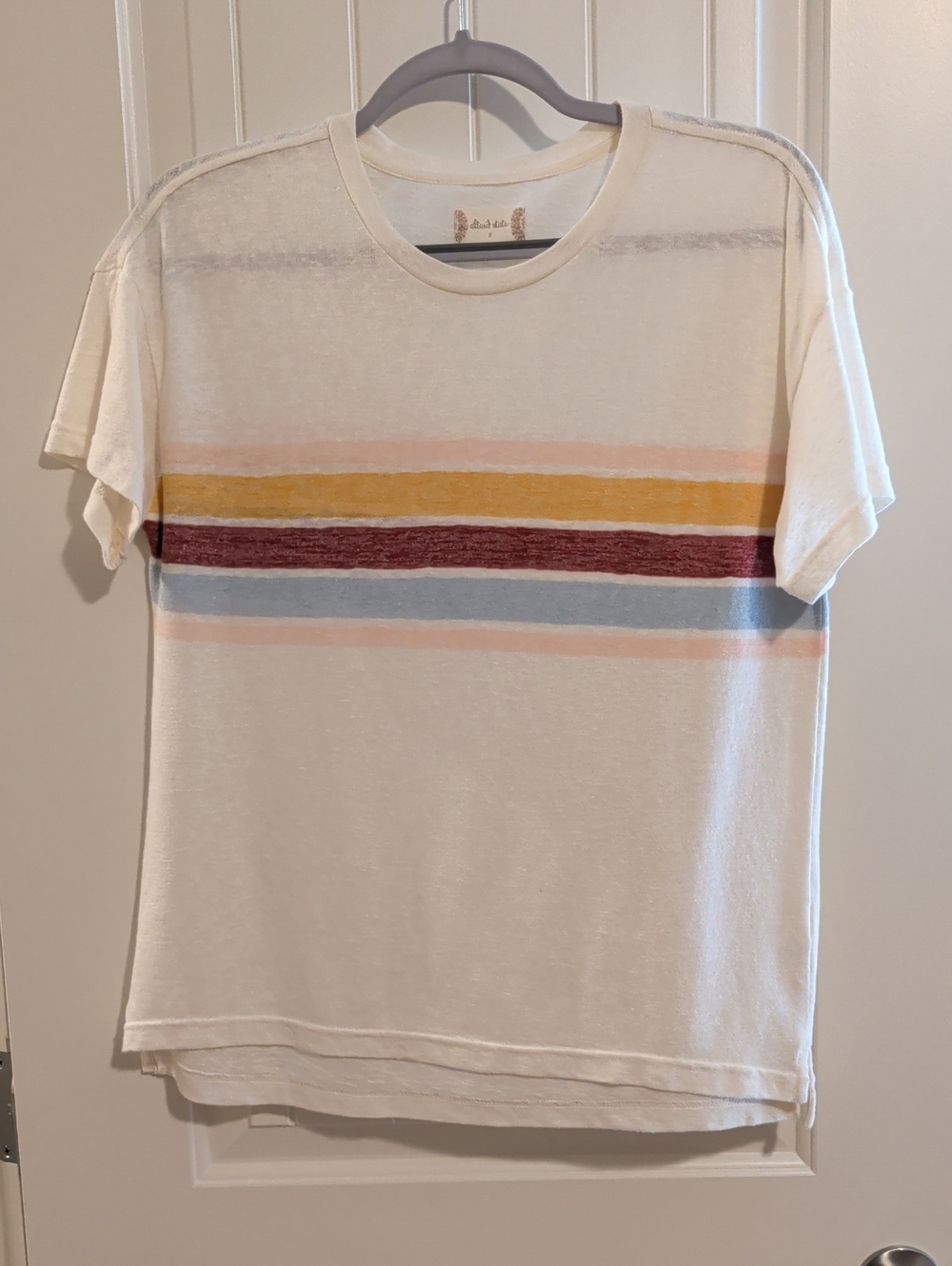 Altar'd State Cream Stripe Short-Sleeve Tee